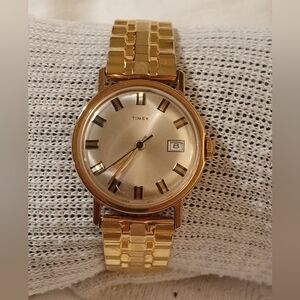 Timex Vintage Bezel Gold-Tone Watch with Date Feature